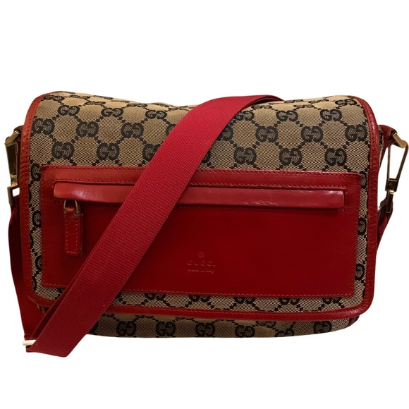 GUCCI GG Canvas Cross Body Shoulder Bag Navy blue & Red - Picture 1 of 15